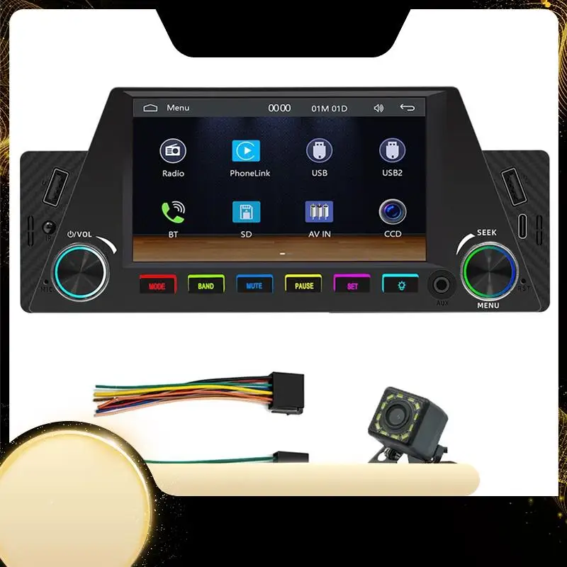 

1 Din 4,7-дюймовый автомобильный радиоприемник, беспроводная Carplay Android Auto Mirrorlink RGB BT, USB Type-C, зарядка, FM-стереокамера заднего вида-A74F
