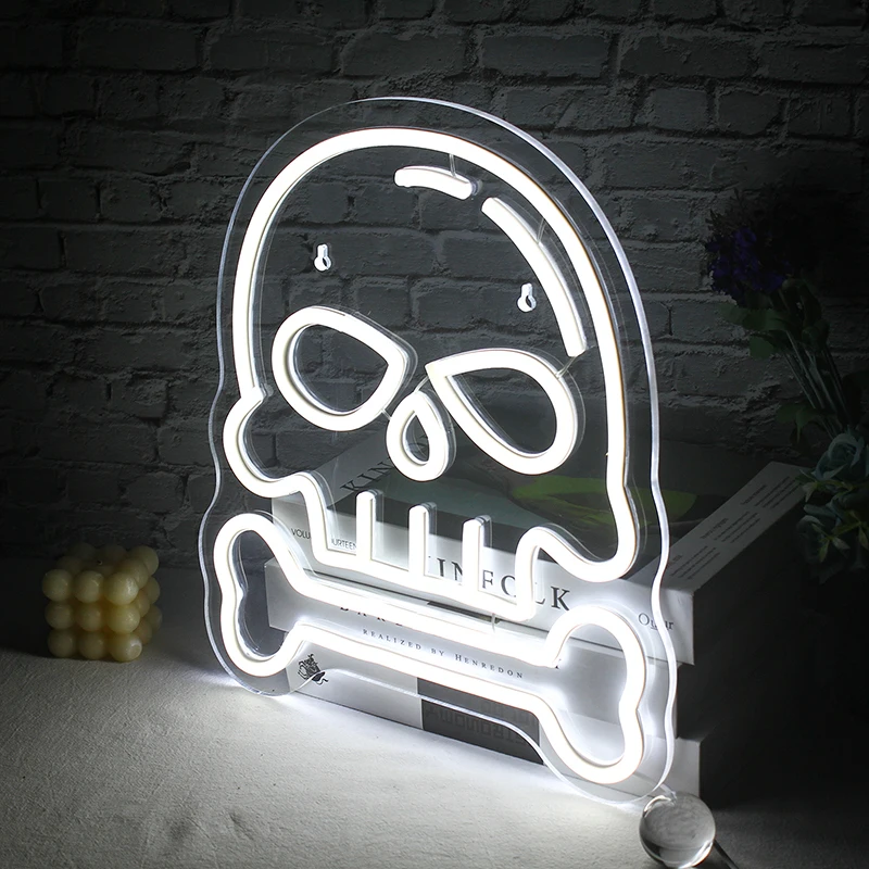 Skelett führte Leucht reklame Lichter Schädel Design Logo Wand lampe für Party Bar Club Gamer Raum dekor USB angetrieben hängendes Nachtlicht