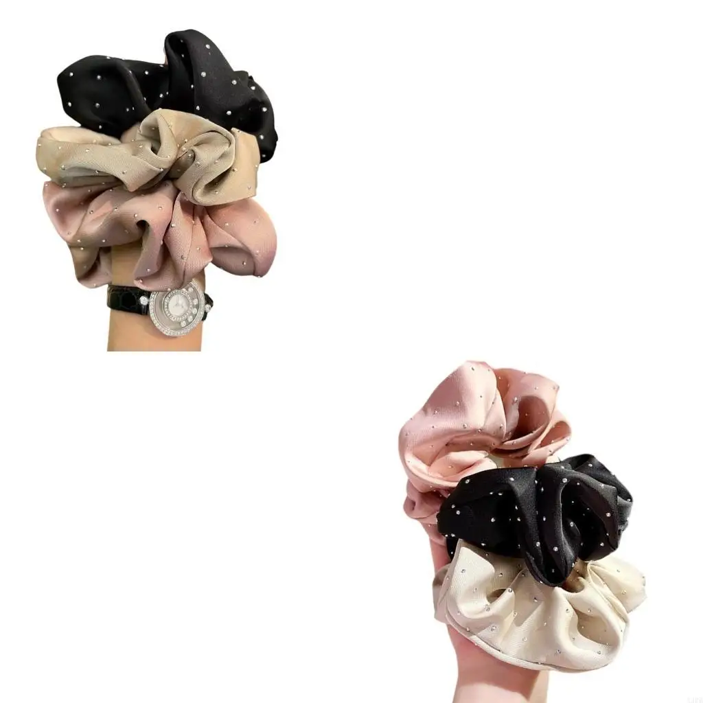 

3PCS Elegant Rhinestones Embellished Hair Scrunchies For Women Soft Ponytail Holder Stylish Stretchable Hair Tie