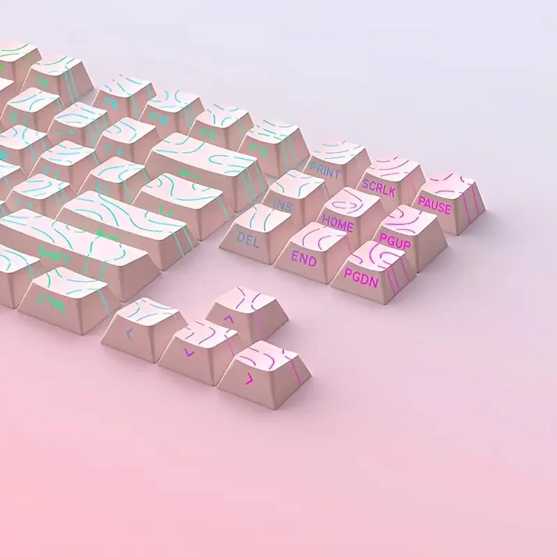 

Cherry Profile, Pink Contour Line Keycaps - Translucent Backlit, Double-Shot Injection Molding, 87 Keys, 10 Supplementary Keys