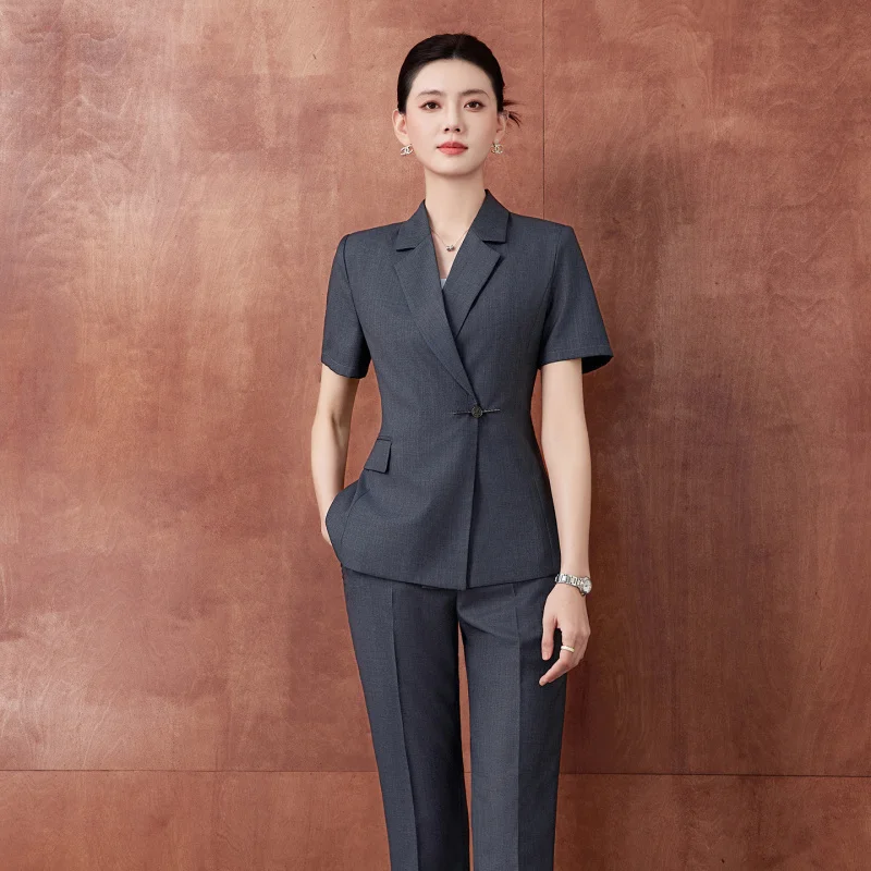 

Women's summer thin gray short-sleeved suit2026New stylish professional formal attire for commuting and jewelry store workwear