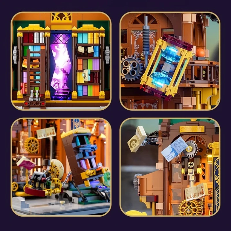 Steampunk série mundial blocos de construção tempo espaço crack biblioteca retro arquitetura montagem modelo brinquedo ornamento presente