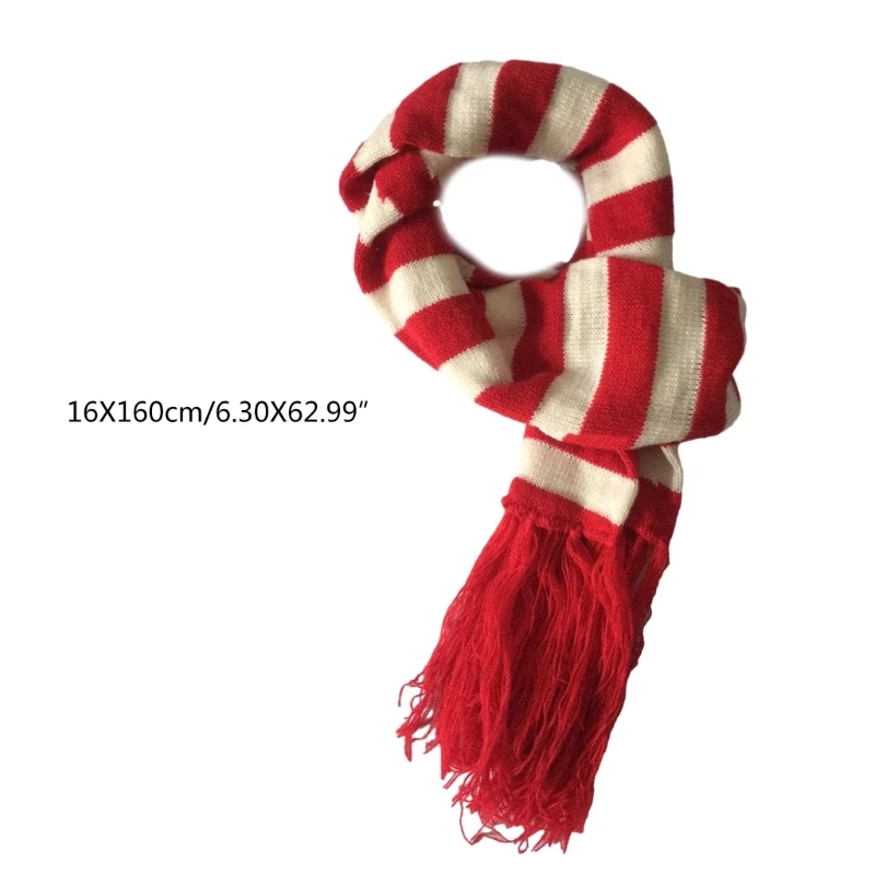 Fashion Contrast Color Stripe Scarf Women Harajuku Style Winter Warm Knitting Neckerchief Girls Outdoor Cold Weather Neck Warmer