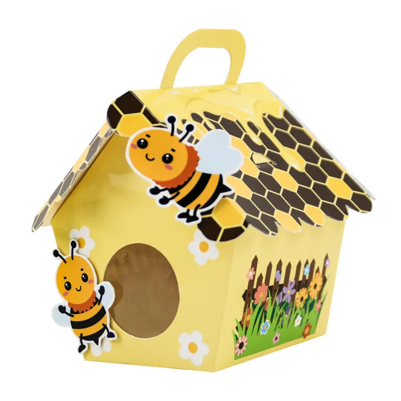 

DIY Baby birthday gift box of Sweet as Can Bee Beehive house Baby Box with handle For Party Decoration bee Candy Paper box 50PCS