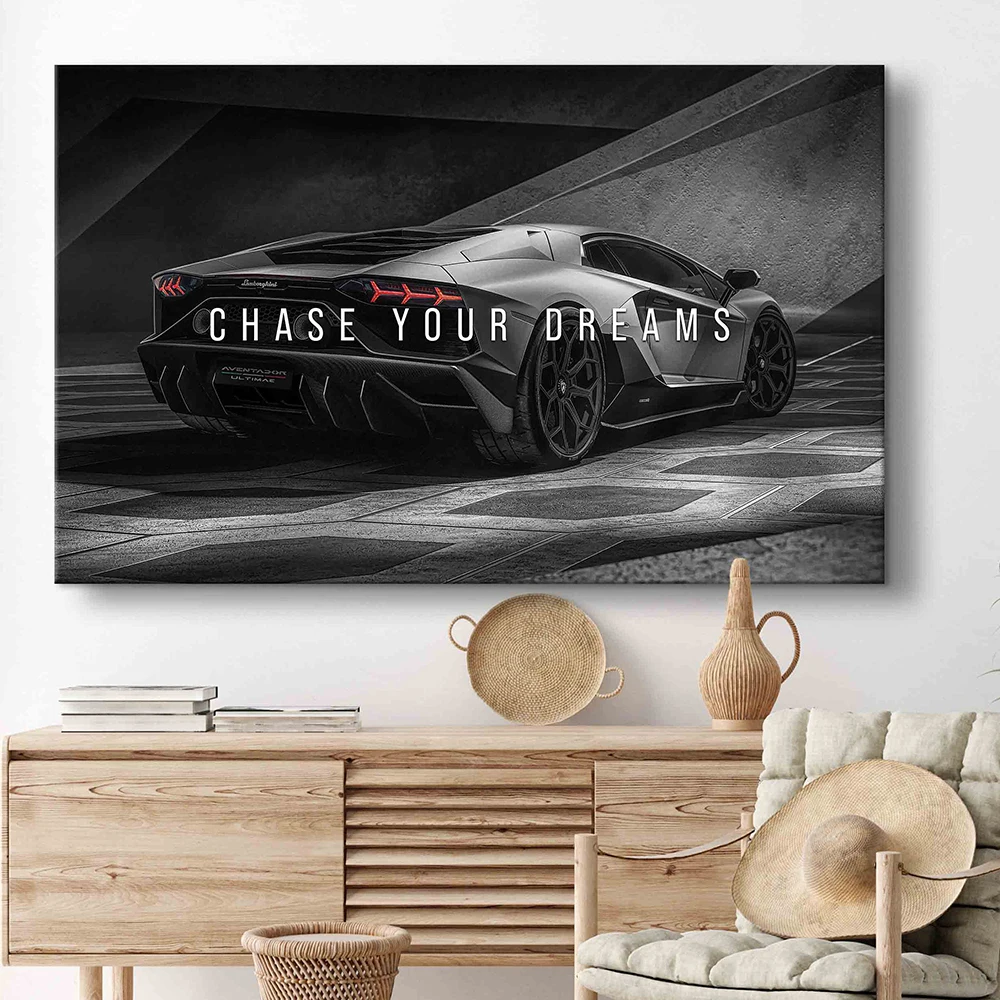 Chase Your Dreams Canvas Painting Motivational Sports Car Wall Art Automobile Prints And Posters For Living Room Decoration Gift