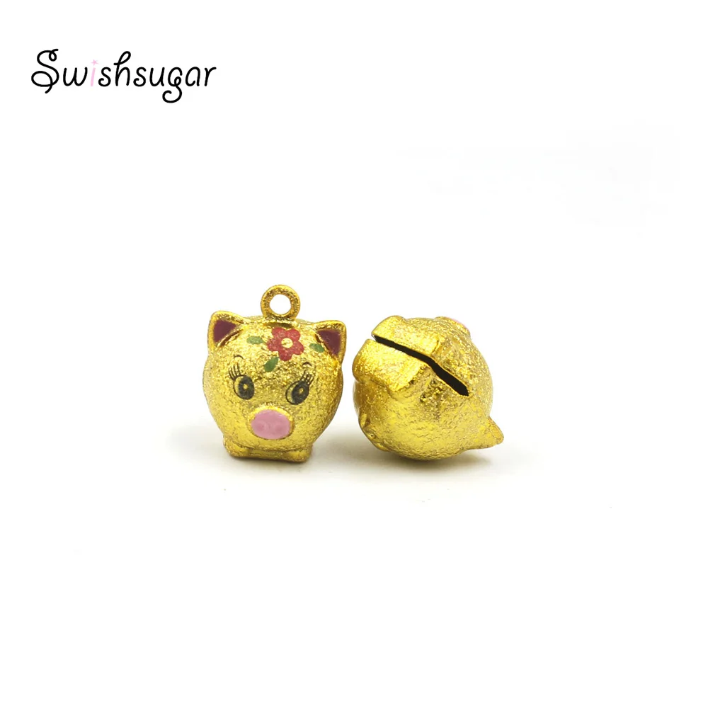 

Frosted Cartoon Pig Enamel Metal Jingle Bell Charm Pet Cat Dog Pendant DIY Crafts Finding Jewelry Accessories