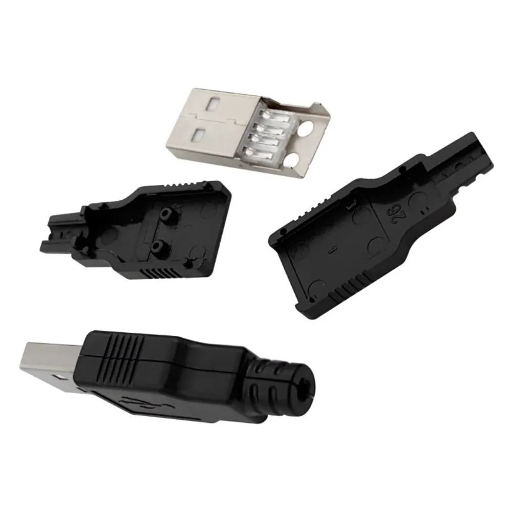 Conector de enchufe USB tipo A con cubierta, plástico negro, 4 pines, macho, con funda, DIY