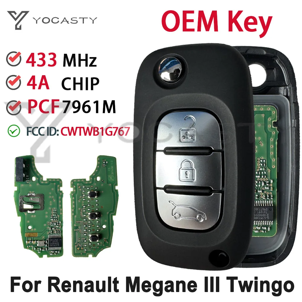 

YOCASTY FCC ID: CWTWB1G767 Original 4A CHIP PCF7961 Flip Remote Smart Car Key Fob For 2012 - 2016 Renault Megane III Twingo