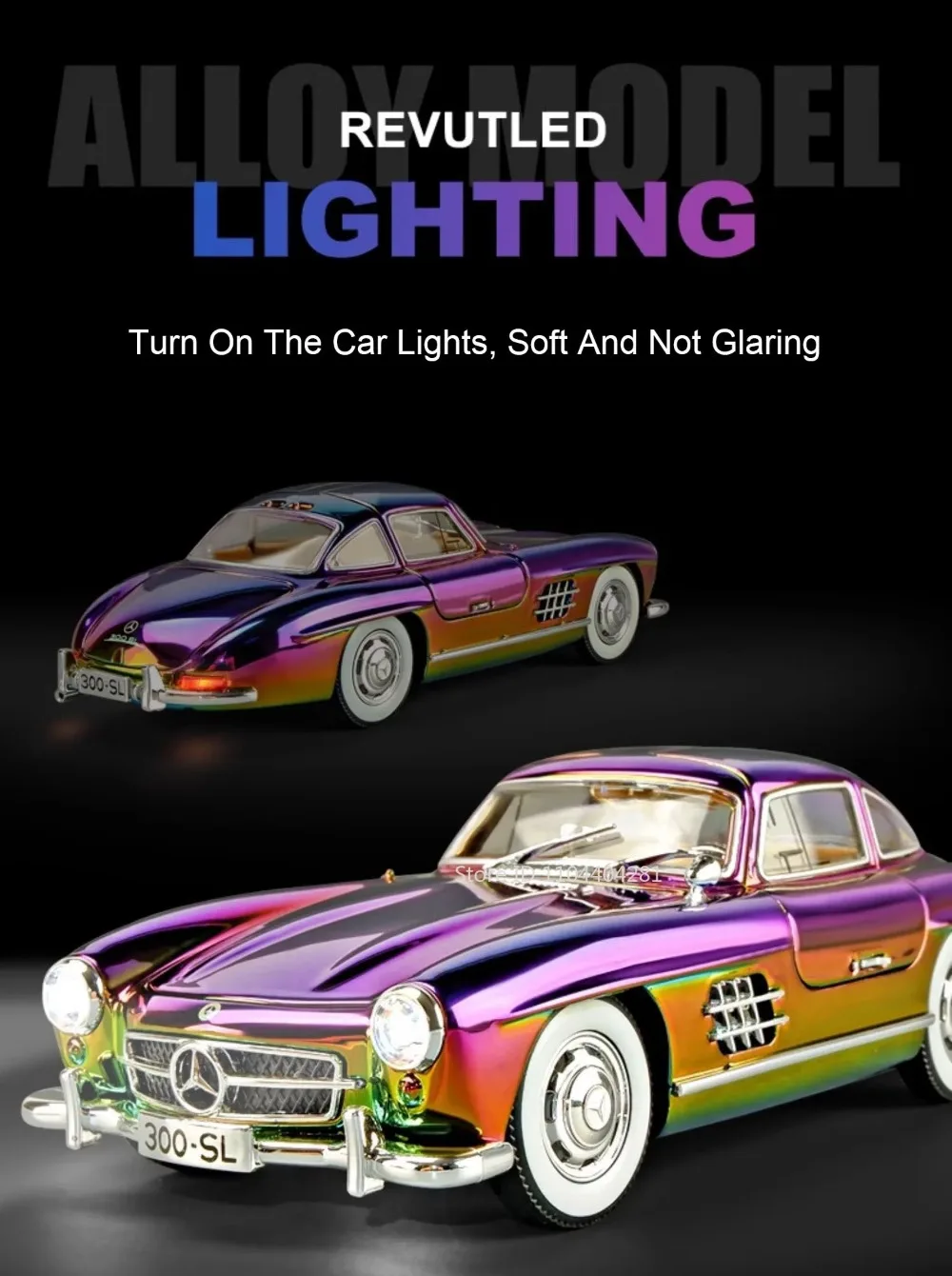 1:24 Phantom 300SL Legierung Diecast Vintage Auto Miniatur Modell Spielzeug Sound Licht Zurückziehen Türen Geöffnet Ornament Kinder Festival Geschenk – Detail 24