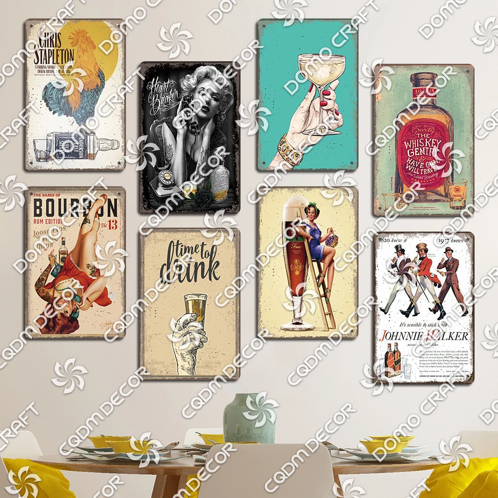 Retro Whiskey Girl Poster Metal Tin Sign Sexy Girls Scotch Malt Whisky Metal Plaque Bar Pub Dining Room Wall Art Decor