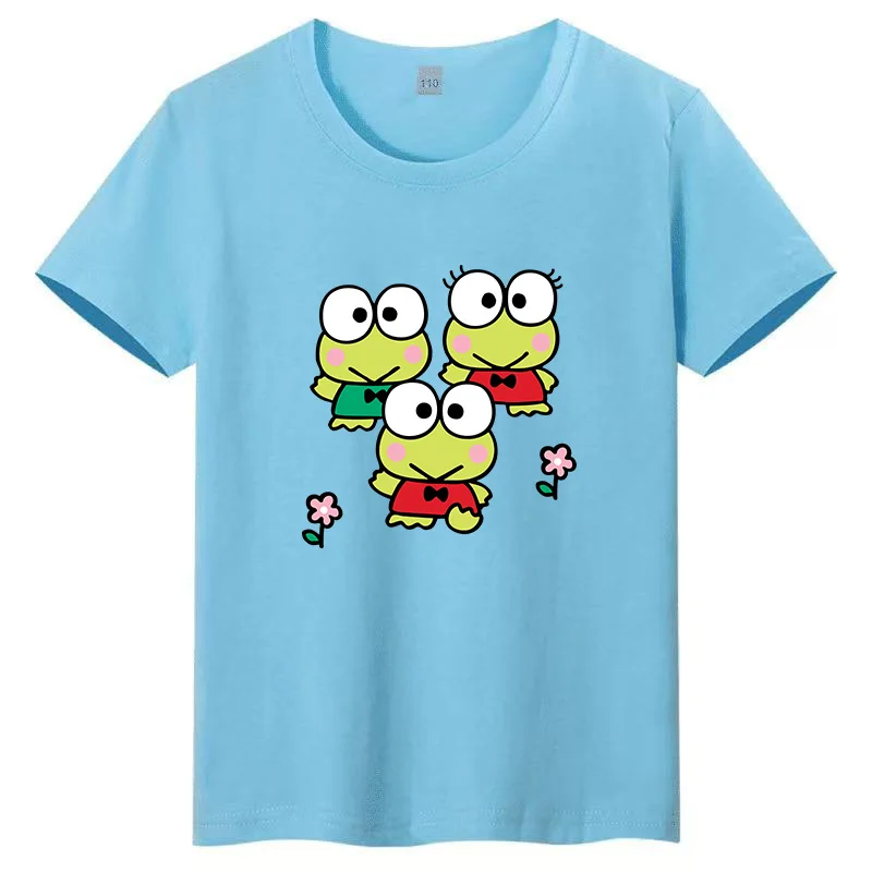 

Новая летняя детская футболка с мультяшным принтом Keroppi Frog Family, красочный повседневный топ с короткими рукавами из чистого хлопка для родителей и детей