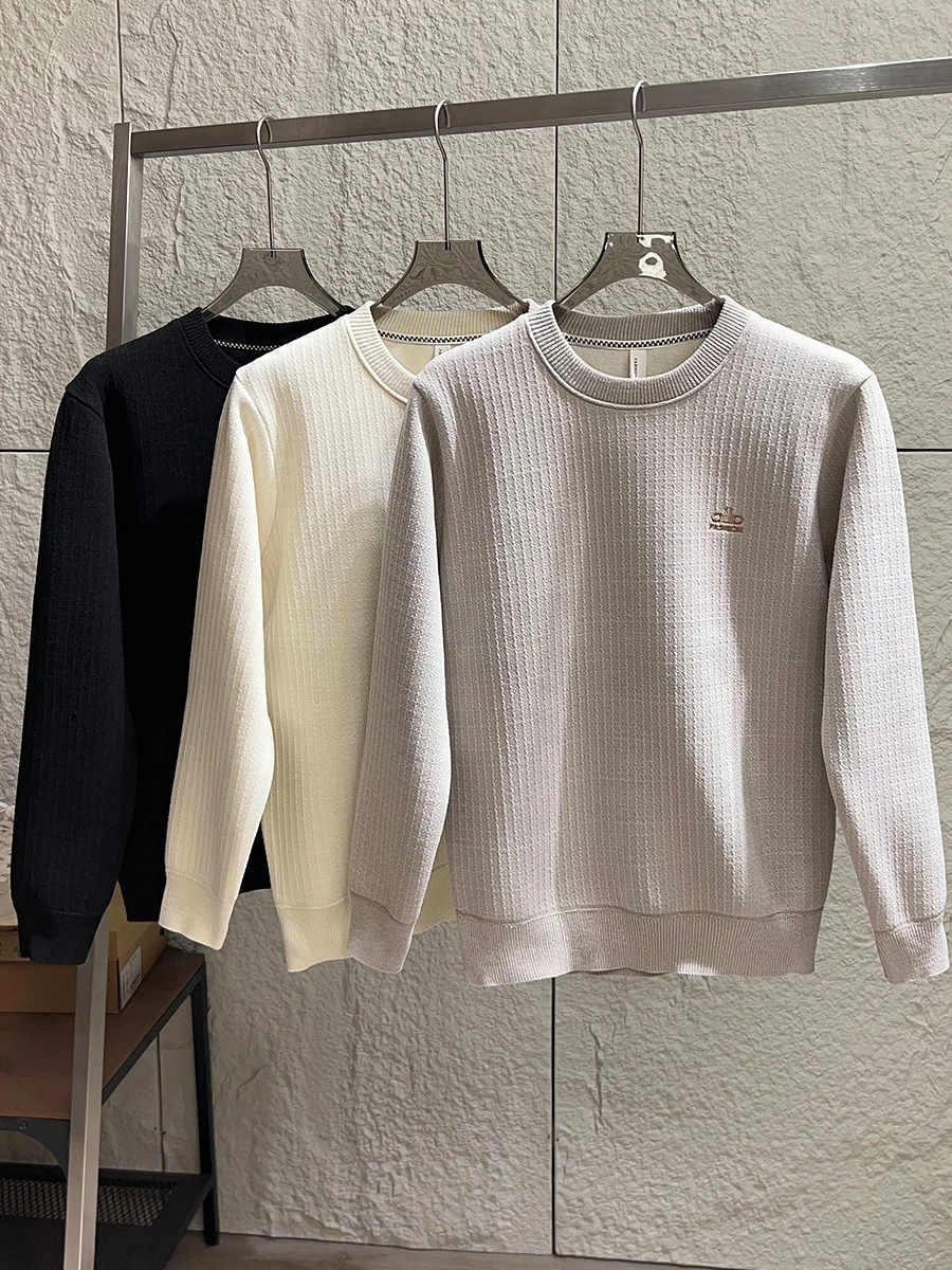 

Thickened Milk Velvet Knitted Hoodie round Neck Men's Fashionable Winter Sweatshirt Warm Fleece Embroidered Casual Style