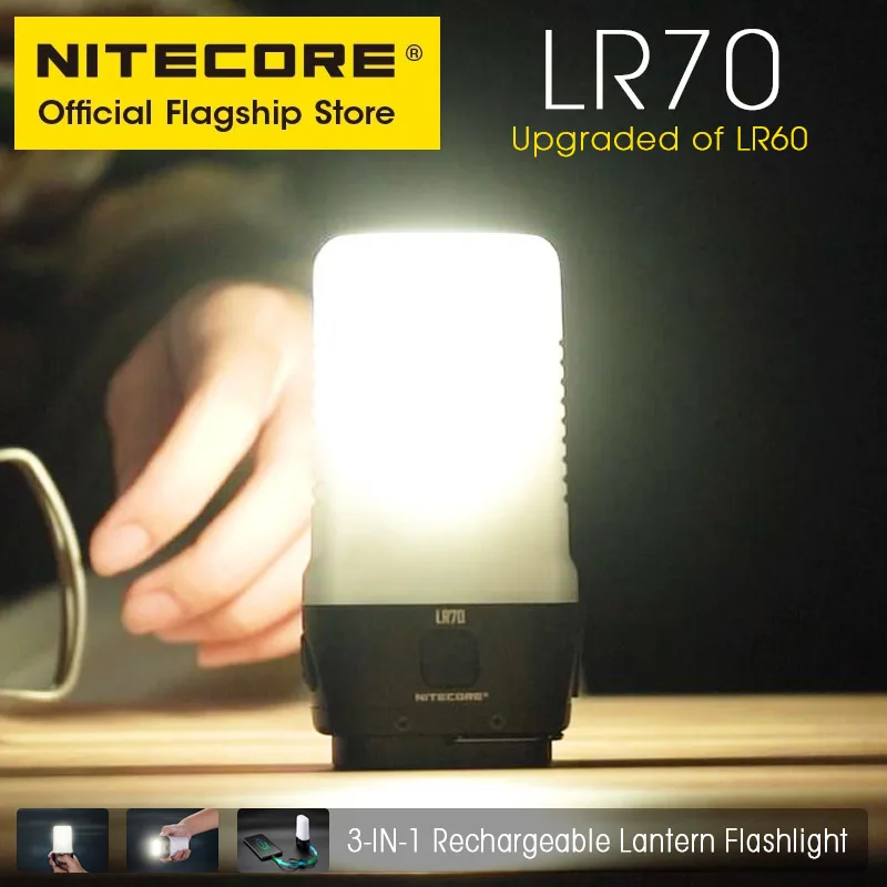 NITECORE LR70 Camping Light Power Bank Charger USB-C Rechargeable Flashlight Portable LED Lantern Built-in 21700 Li-ion battery