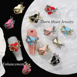 3d Heart Of Thorns Figurines For Nails Decorations Rhinestone Retro Nail Charms Love Diamond Luxury Nail Sticker Stones Manicure