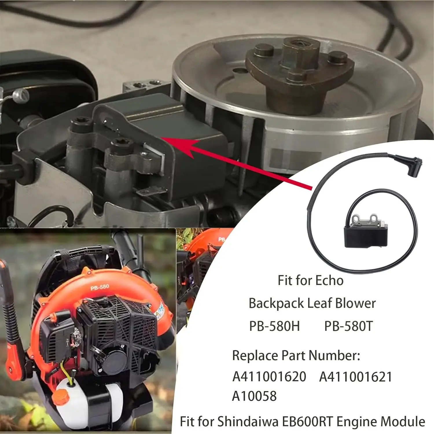 For PB580T Ignition Coil Fit for Echo PB-580H PB-580T Backpack Leaf Blower﻿ For Shindaiwa EB600RT Engine Module Replace A4110016