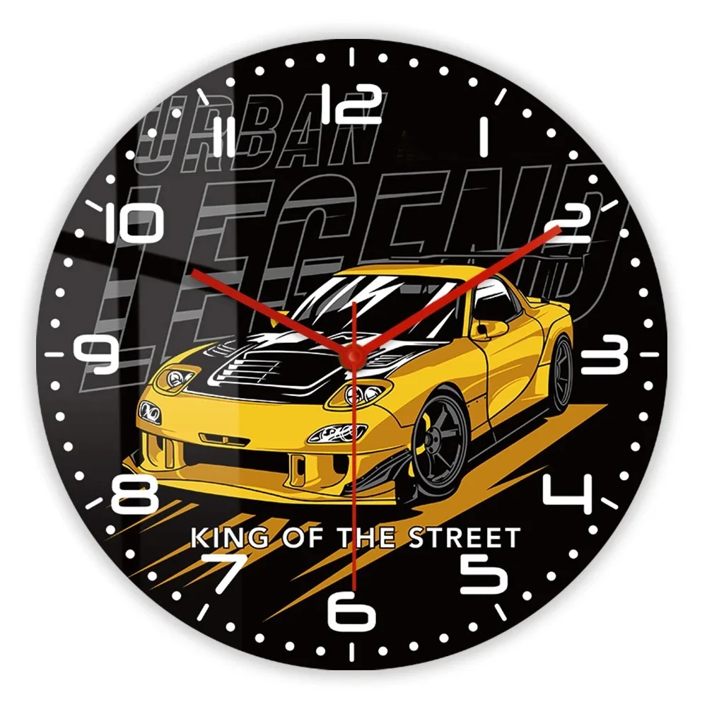 JDM Sports Car Wall Clock Silent Quartz Racing Drift Supercar Design Garage Man Cave Bedroom Decor Automotive Themed Gift