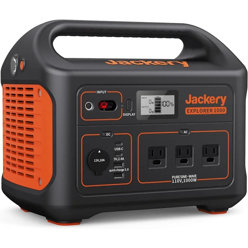 

Jackery Explorer 1000 Portable Power Station, 1002Wh Capacity with 3x1000W AC Outlets, Solar Generator for Home Backup