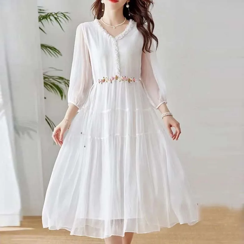 

White Fairy Long Dress Dress Loose Cover Belly Thin Travel Photo Seaside Vacation Fairy Skirt