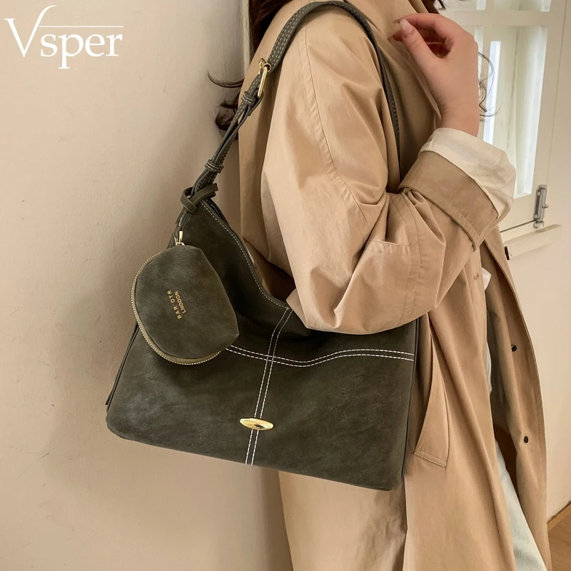 

Набор сумок-шоперов Vsper Casual Street для женщин: мягкая сумка через плечо из искусственной кожи, однотонная, 2-в-1, большой вместимости, с маленькой сумочкой-кошельком