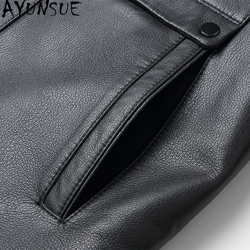 AYUNSUE 100% 천연 소가죽 재킷 남성용 럭셔리 2025 겨울 밍크 퍼 안감 코트 남성용 진짜 가죽 재킷 라펠 카사코스