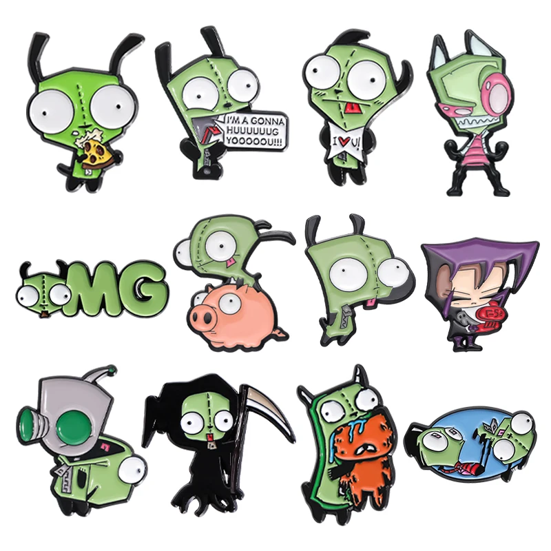 19 Types Cartoon Invader ZIM Enamel Pins Anime Cute Brooches Collar Lapel Badge Backpack Decorative Accessories Gift for Friends