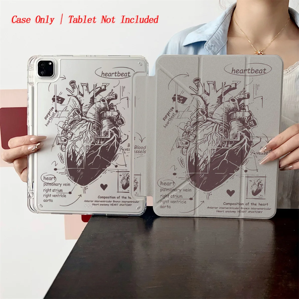 

Minimalist Y-Fold Acrylic Gray Delicate Heart Art Print iPad Case For Apple iPad Pro 12.9 Air 3 Mini 5 9th Gen Cover