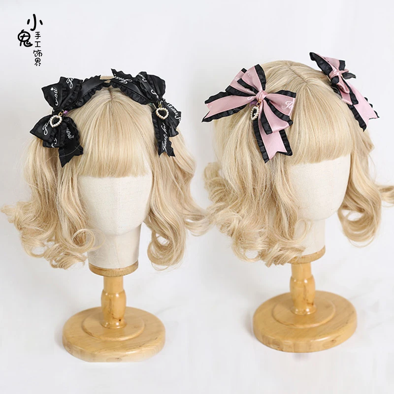 Japanese Jk Lolita Lace Handmade Barrettes Letters Ribbon Bowknot a Pair of Hairclips Headdress