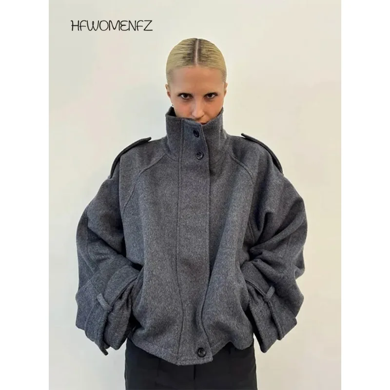 

Осень 2024, женская верхняя одежда, повседневные однотонные свободные куртки, женские модные однобортные короткие пальто с длинным рукавом и воротником-стойкой