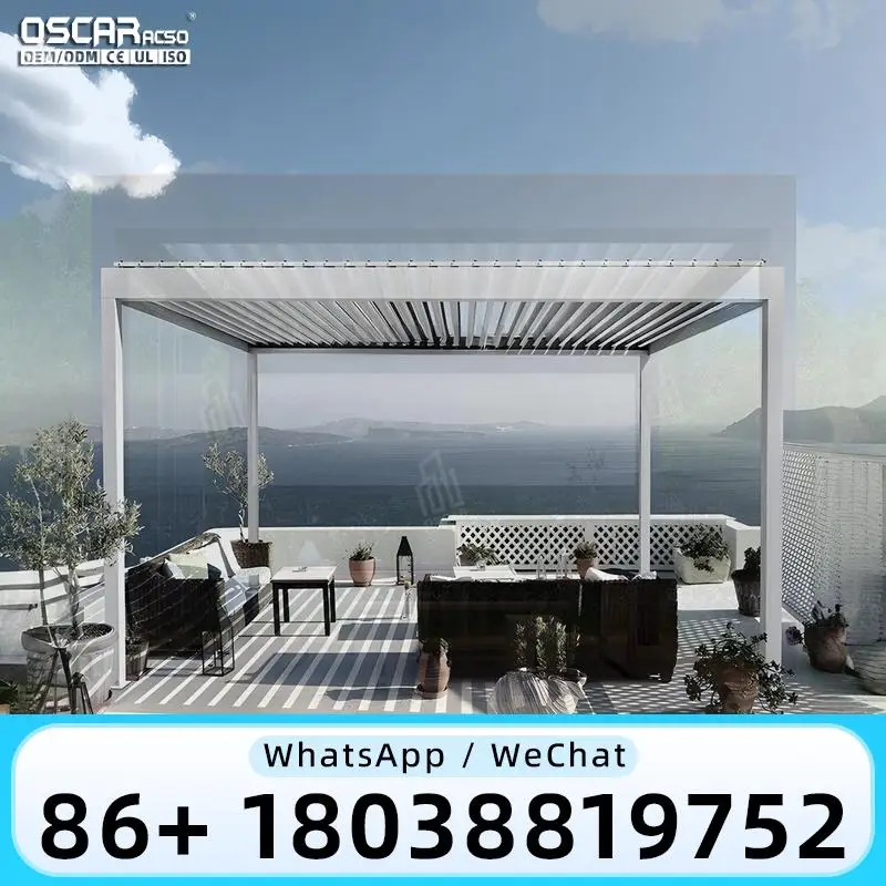 New Design Outdoor Motorized Screen Roller Blinds Aluminium Louvre Roof for Sunshade  pergola