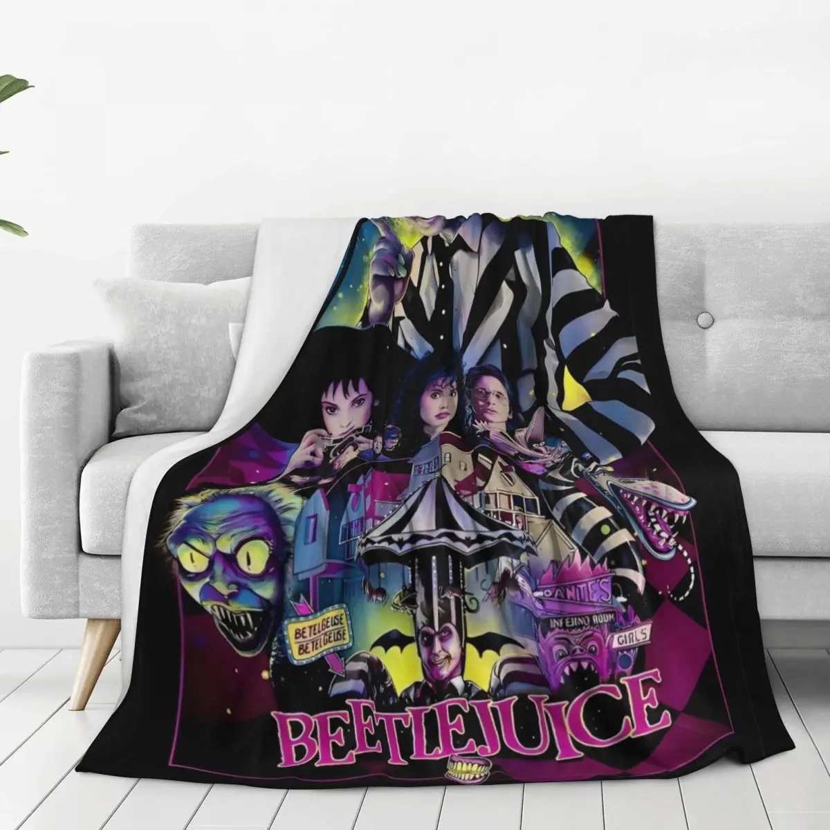 B-Beetlejuices Halloween Horror Blanket Super Warm Aesthetic Plush Throw Blanket For Outdoor Picnic Flannel Bedspread Bed Cover