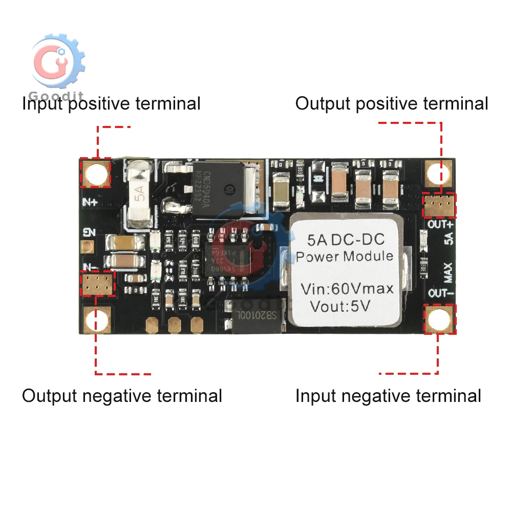 5A DC-DC Step Down Converter 6.5-60V to 5V/12V Power Supply Module 96% Efficiency Buck Module with Reverse Polarity Protection