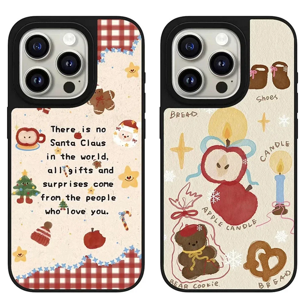 Cartoon Fruit Christmas Black Silver Border Mirror Magnetic Phone Case Cover for IPhone 12 13 14 15 16 Pro Max Case