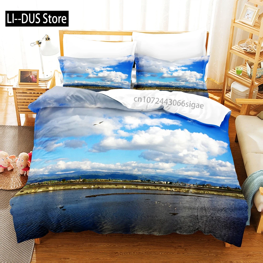 

Sky With White Clouds Bedding Set Single Twin Full Queen King Size Bed Set Aldult Kid Bedroom Duvetcover Sets 3D Anime 030