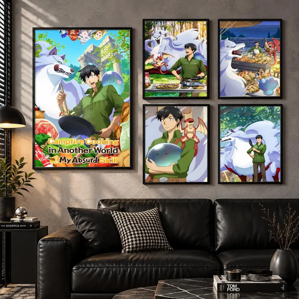Campfire Cooking Isekai Anime Gourmet Travel Fantasy Story Poster Modern Self Adhesive Wall Art Prints for Bedroom Living Room
