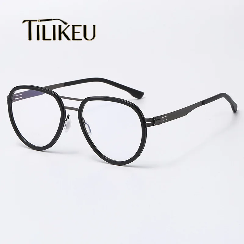 New German-style Retro Double Bridge Oval Full Frame Super Elastic Legs Screwless Glasses Frame Men's Luxury Brand Eyewear