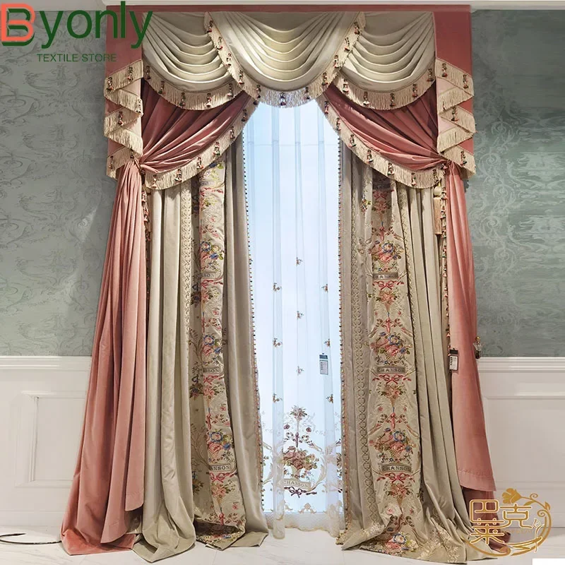 

Curtains for Living Room Custom American French Luxury Villa Velvet Embroidery Rococo Red High-grade Show European Court Style