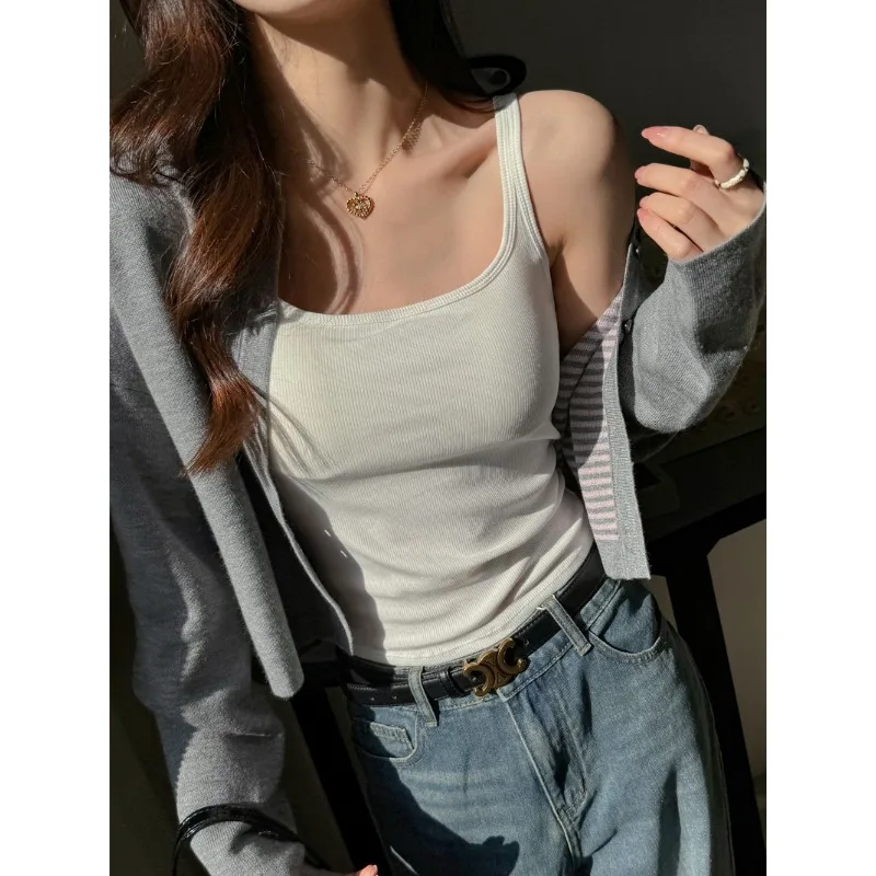 

Backless Tank Tops With Built In Bra Women Summer White Sexy Square Neck Sleeveless Tops Ladies Black Camisole With Shelf Bra