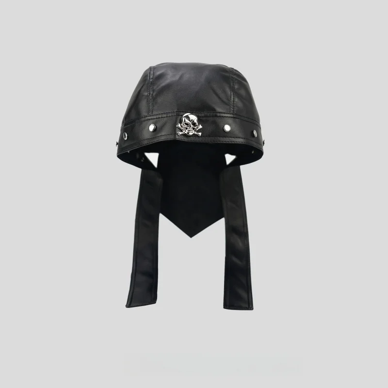 Anime Cartoon Cute One Piece Black Leather Skull Bandana Motorcycle Helmet Edgy Halloween Gift for Urban Biker Cosplay