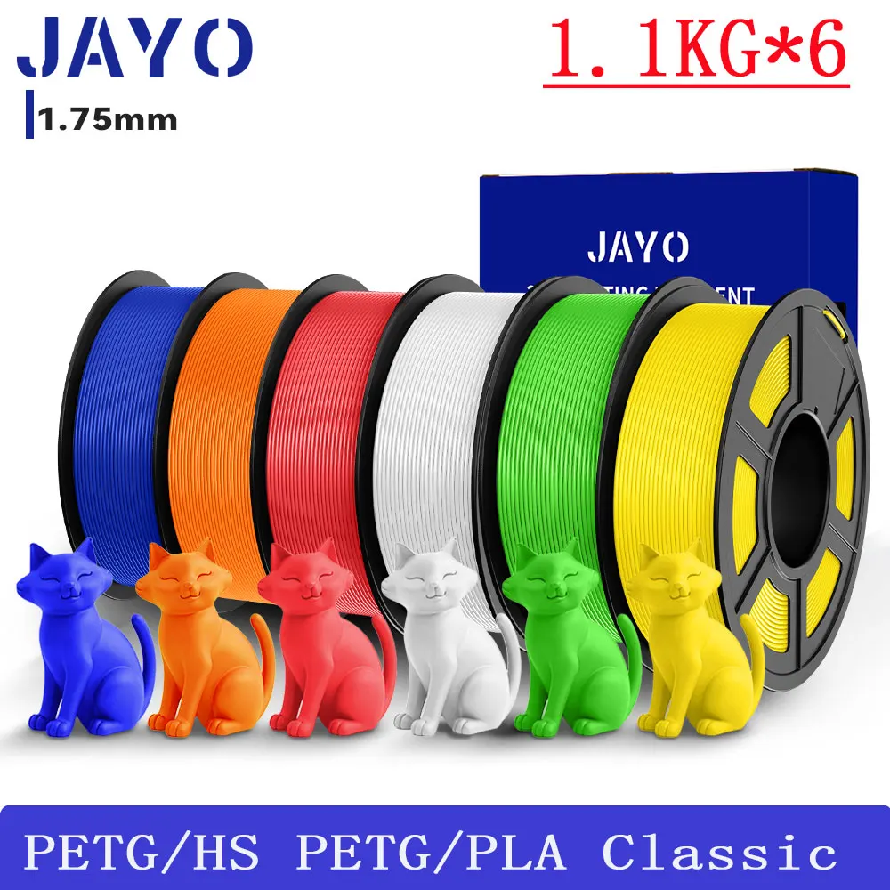 JAYO 3D PETG/HS PETG/PLA Classic Printer Filament 1.75MM 6Rolls High Strengthc No Bubble Neatly Wound for FDM DIY Gift Material