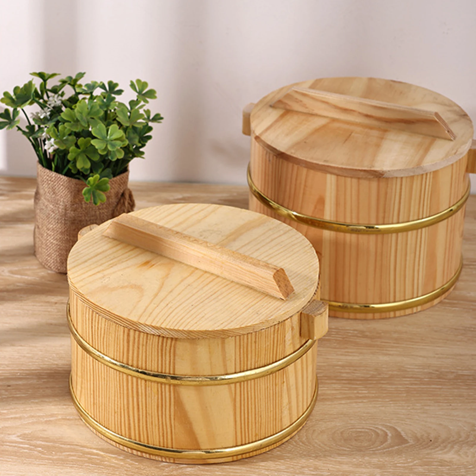 Wooden Steamed Rice Barrel Sushi Rice Bowl Multifunction Round Rice Container Wood Rice Bucket Large Capacity Food Sushi Barrel