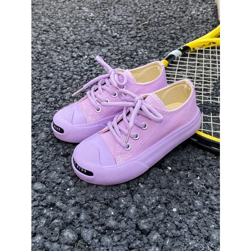 

Spring Autumn Girls Fashion Casual Soft Soled Shoes Children Canvas Shoes Candy Colored White Shoes Boys Round Toe Front Lacing