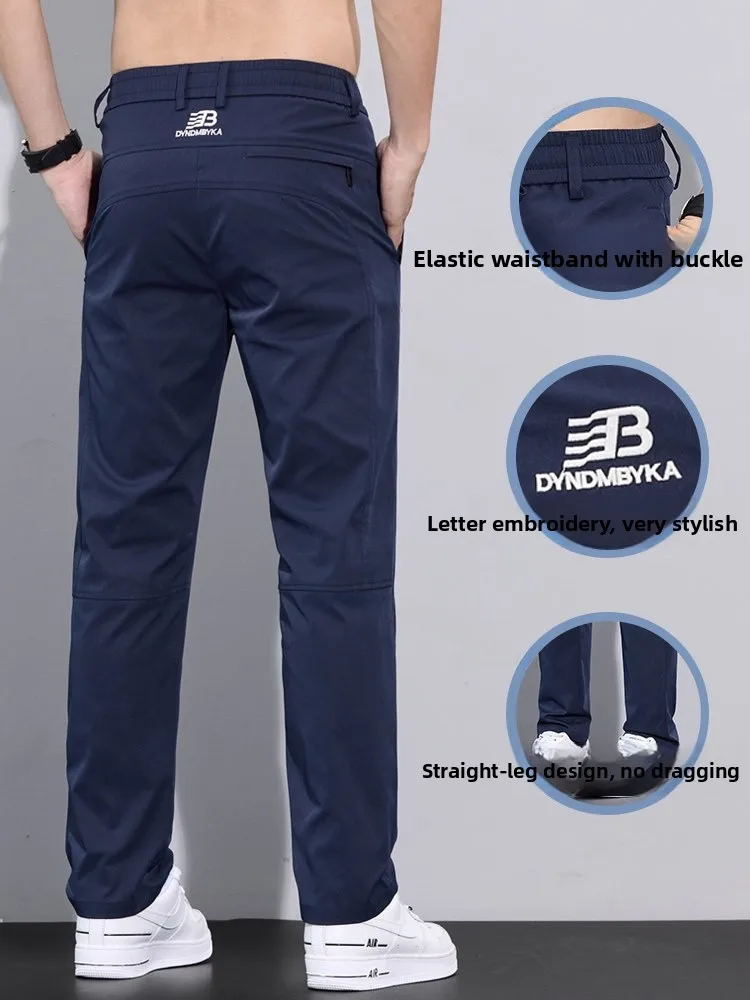 

Ice Silk Casual Pants Men's Summer Thin Loose Straight Cut Qui Dry Sports Long Trousers Breathable Cooling Polyester Fiber