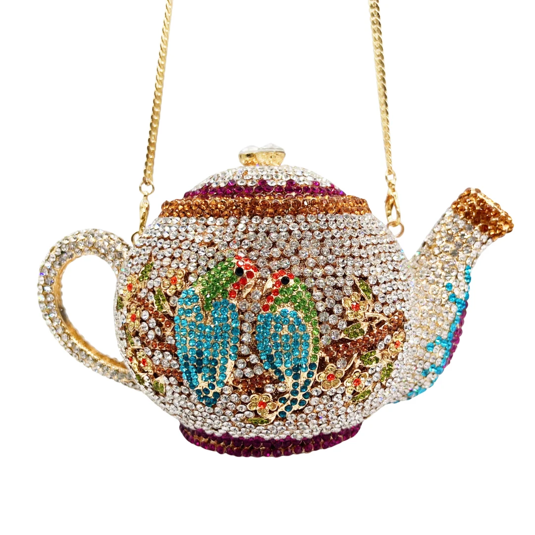 

Вечерние сумочки с кристаллами чайника для женщин, роскошный клатч со стразами, свадебная сумочка, разноцветные кошельки металлик, вечерние клатчи