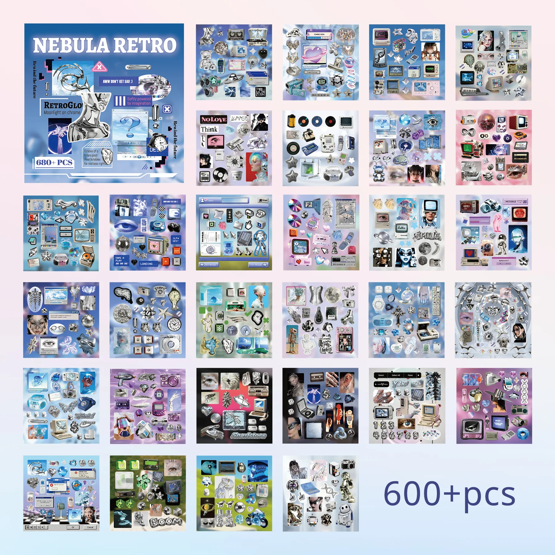 Zufällige Auswahl: 680+ Retro Nebula Serie Stickerbücher, Y2K Ästhetik Aufkleber für Scrapbooks, Junk Journals und Planer – Detail 5
