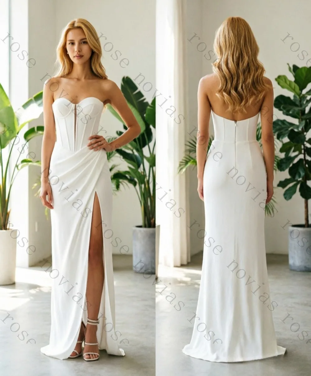 Customized Strapless Sweetheart Corset Mermaid Wedding Dress High Slit Draped Fabric Floor Length for Simple Civil Bridal Dress