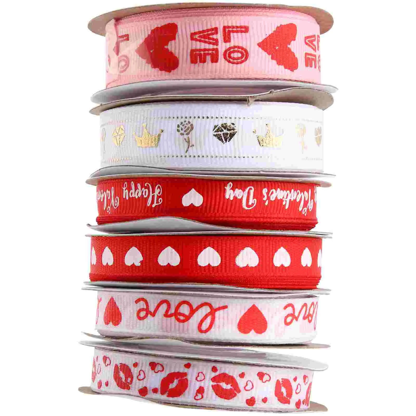 

6 Rolls Decorate Gift Packing Ribbon Mother Bitters Bottles for Cocktails Beverages Polyester Heart Pattern Ribbons