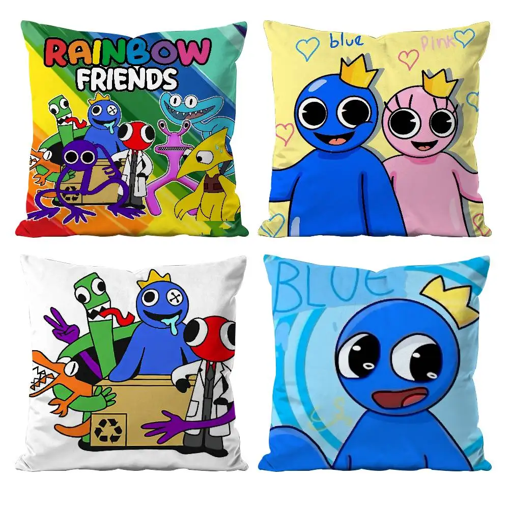 Funda de almohada de juego de dibujos animados r-arcoíris Friends, funda de almohada antipolvo con cremallera Invisible, funda de cojín de sofá de felpa corta sedosa