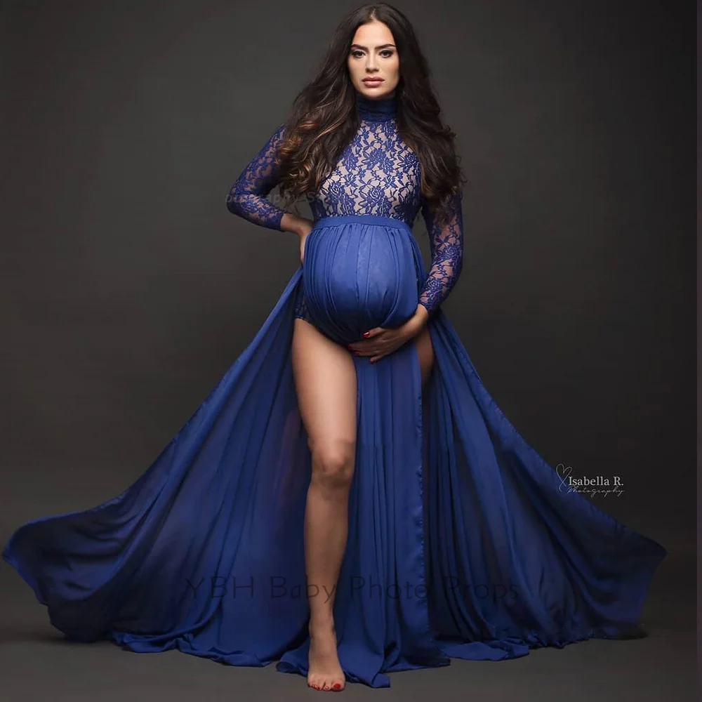 Sexy Pregnancy Gown Photography Props Bodysuit Two Piece Lace Jumpsuit With Chiffon Skirt Photo Shooting Maternity Dress