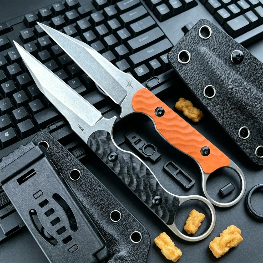 Portable EDC Pocket Neck Fixed Blade Knife, Stonewashed Sharp Blade G10 Handle, Outdoor Cutting Tool with Kydex Sheath