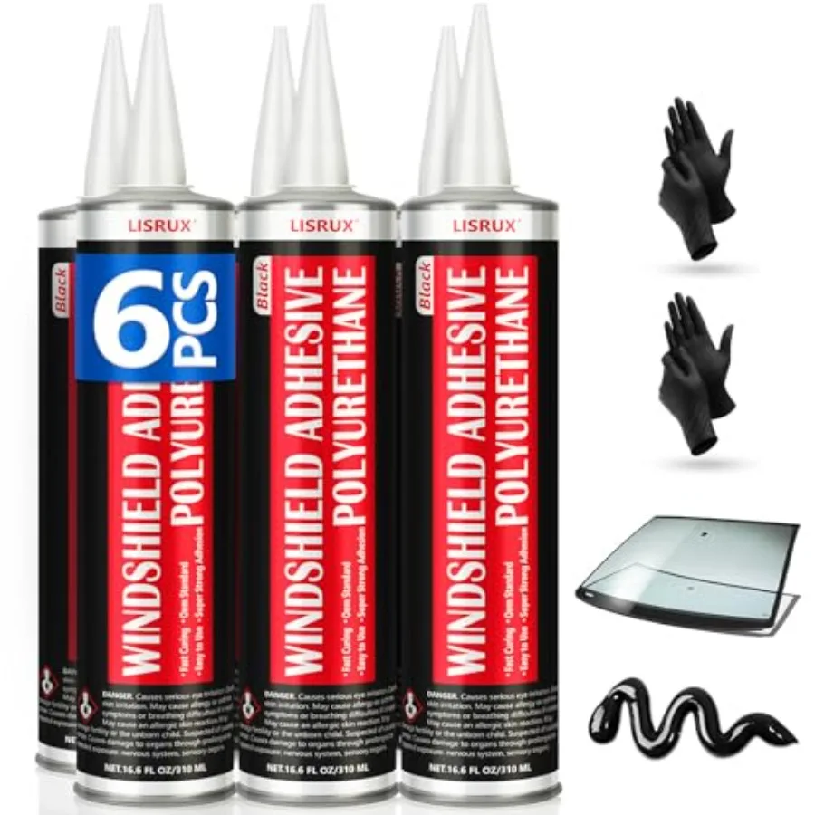 

6 Pack] Polyurethane Windshield Adhesive, Windshield Sealant Black - High Bond Strength, Quick Curing and Weather Resistant Aut
